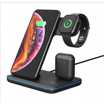 Desk Lamp 3 IN 1 Wireless Charger Station 15W Fast Charging For Mobile Phone Watch Earphones